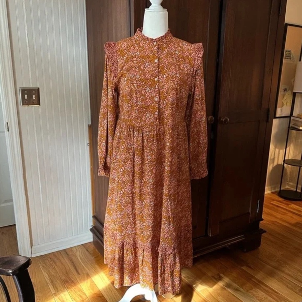 Universal Thread Pink and Orange Floral Midi Prairie Dress